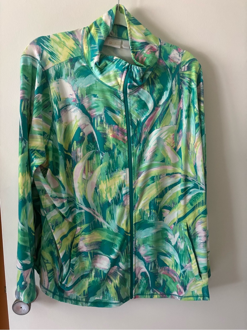 Kim Gravel Green Tropical Print Zip-Front Jacket 1 X